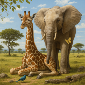 Ruopoty Modern Handpainted Oil Painting Giraffe And Elephant 40x50 Frame