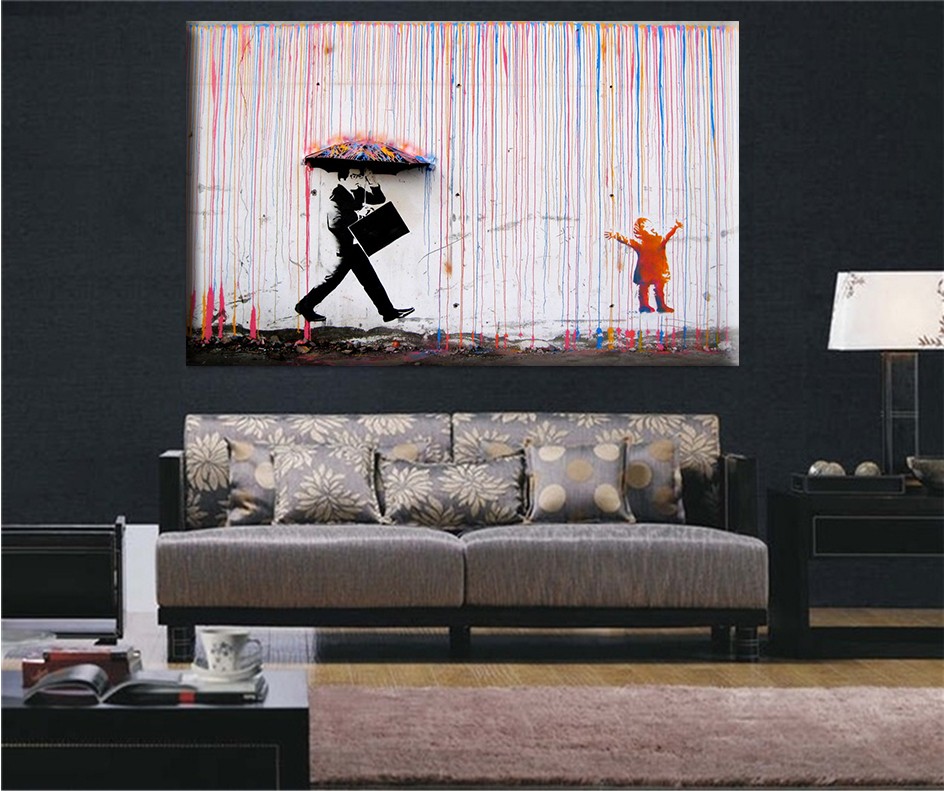 Art Colorful Rain Banksy Canvas Painting Wall Pictures Cuadros Decorativos Poster Print - 2