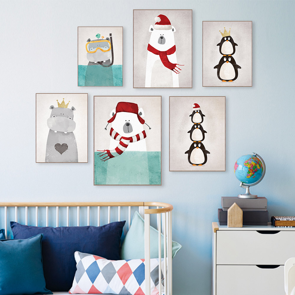 Modern Animal Bear Hippo Poster Print Wall Art Picture Nordic Vintage Kawaii Room Canvas Painting No Frame - 2