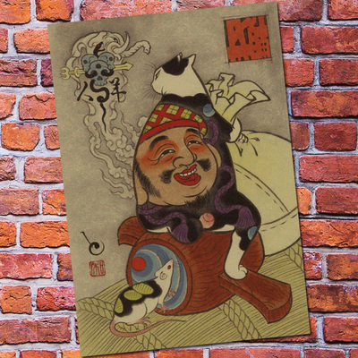 Retro Poster Cafe Bar Decorative Paintings Vintage Nostalgic Kraft Paper Wall Japanese Samurai Cat Tattoo - 2