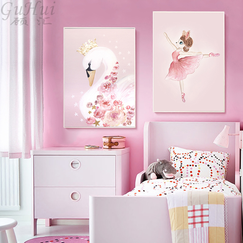 Nordic Watercolor Unicorn Deer Rabbit Canvas Painting Flower Poster Swan Wall Pictures Room Home - 5