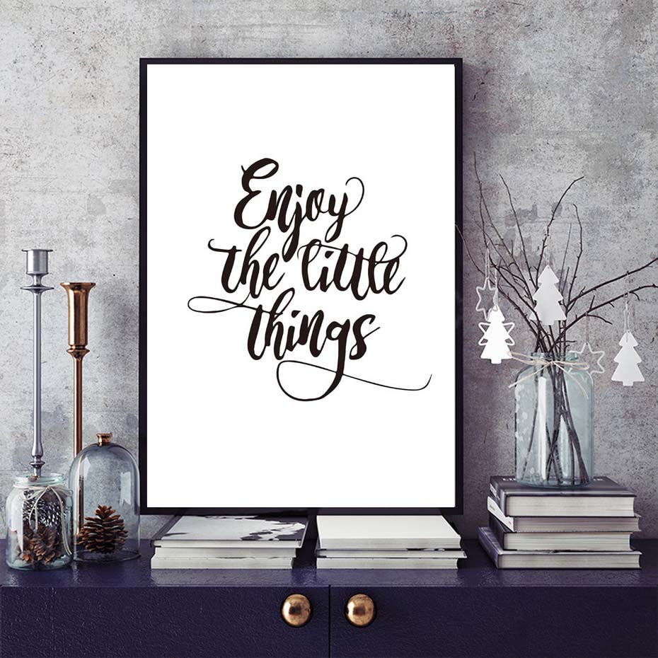 Black And White Nordic Nursery Canvas Wall Art Enjoy Little Things Poster Print For Home Decor - 3