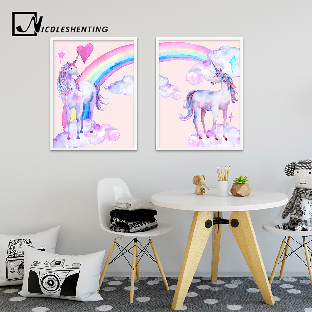 Rainbow Unicorn Posters Canvas Prints Watercolor Pegasus Painting Wall Art Decorative Picture Nordic Style - 3