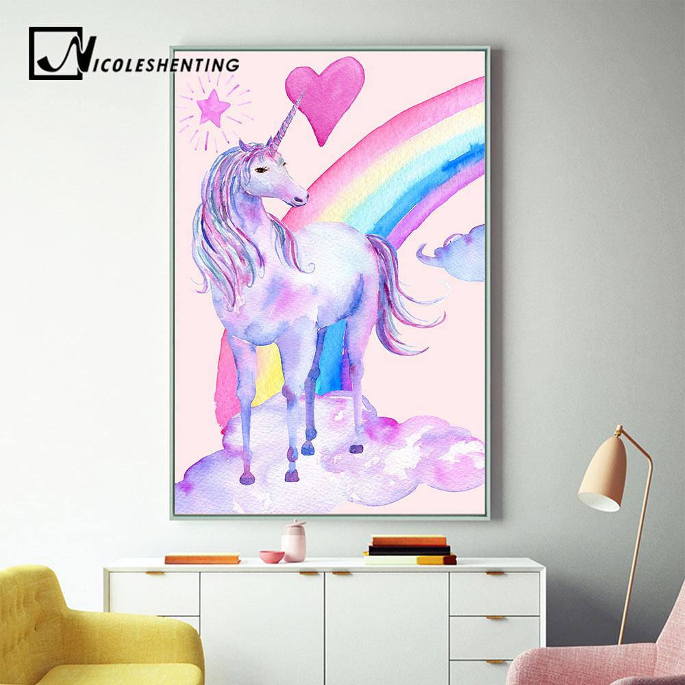 Rainbow Unicorn Posters Canvas Prints Watercolor Pegasus Painting Wall Art Decorative Picture Nordic Style - 4