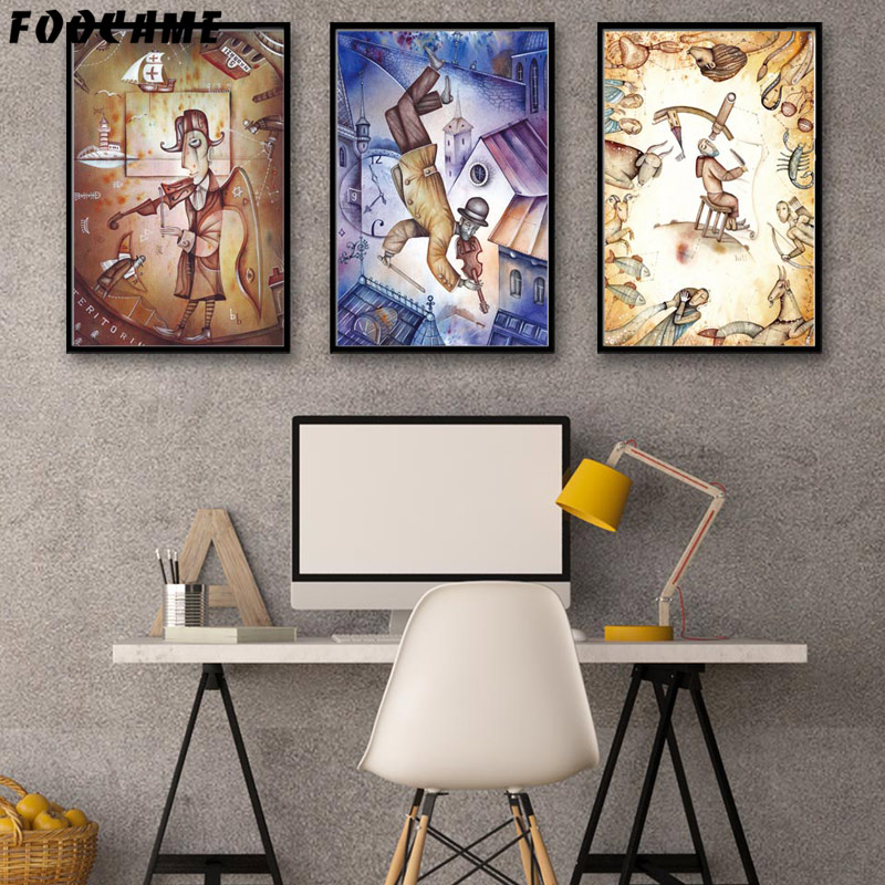 Vintage Fantasy City Dream Boat Stars Abstract Fairy Posters Print Art Canvas Painting Home Pictures Room - 4