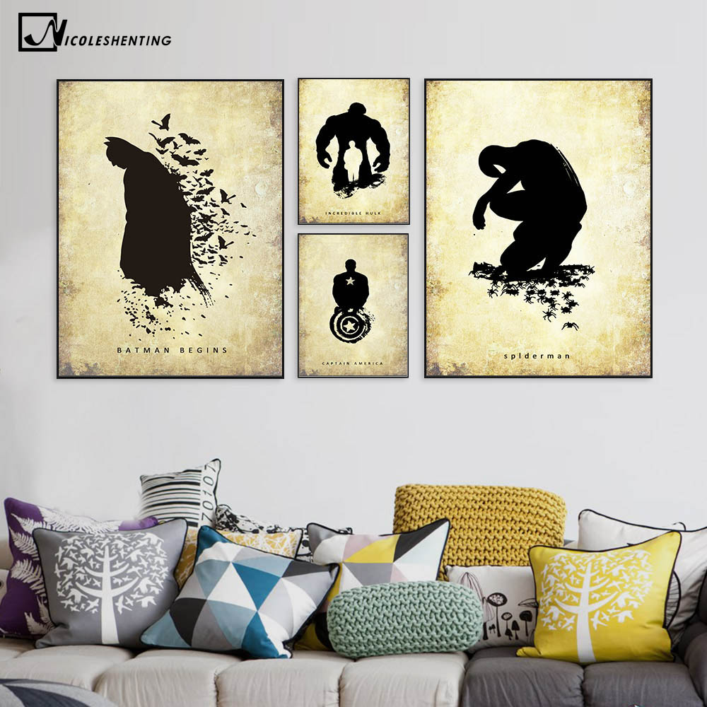 Batman Superman Hulk Superheroes Vintage Poster Minimalist Art Canvas Painting Wall Picture Print Home Room 390 - 3