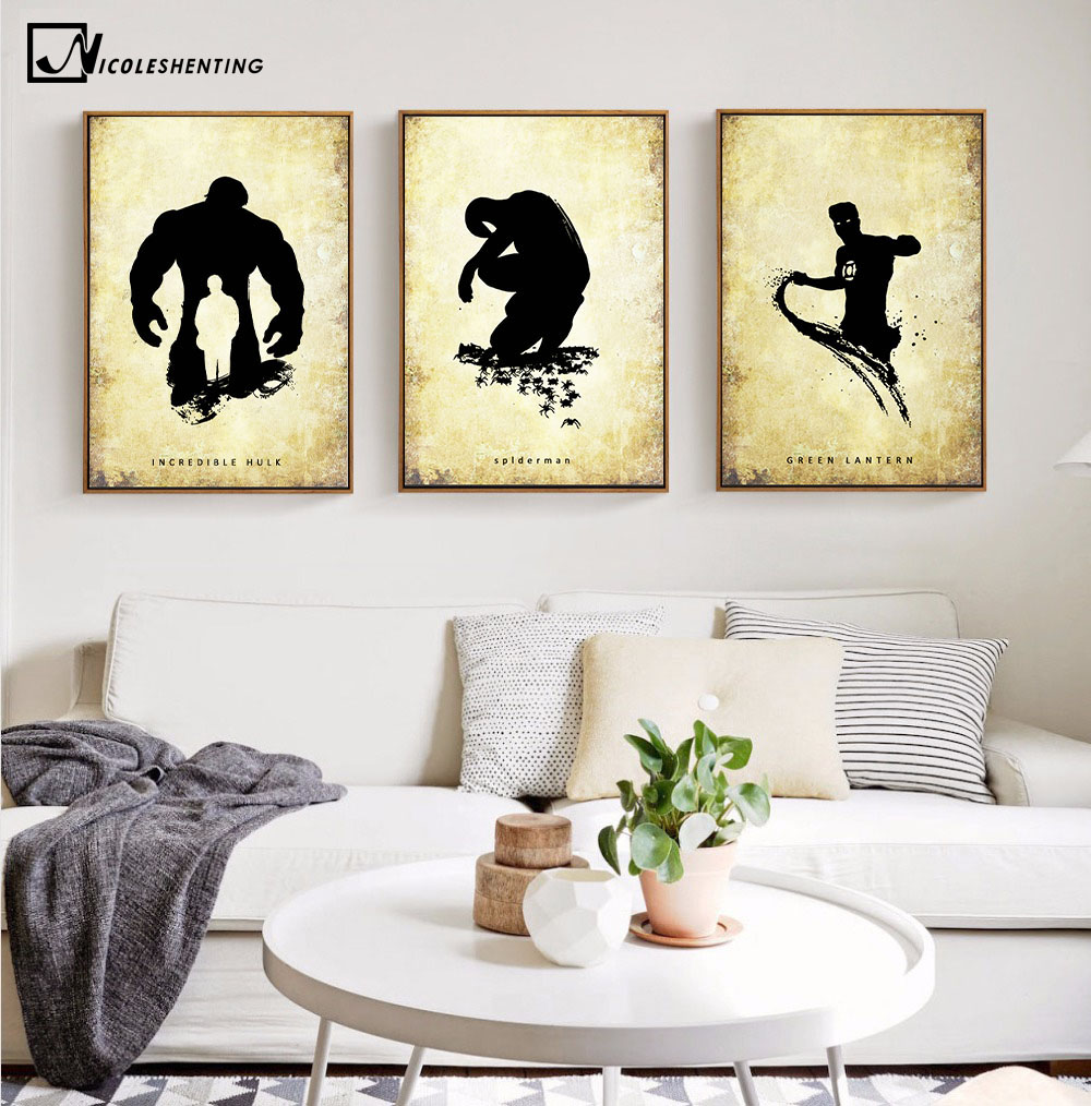 Batman Superman Hulk Superheroes Vintage Poster Minimalist Art Canvas Painting Wall Picture Print Home Room 390 - 4