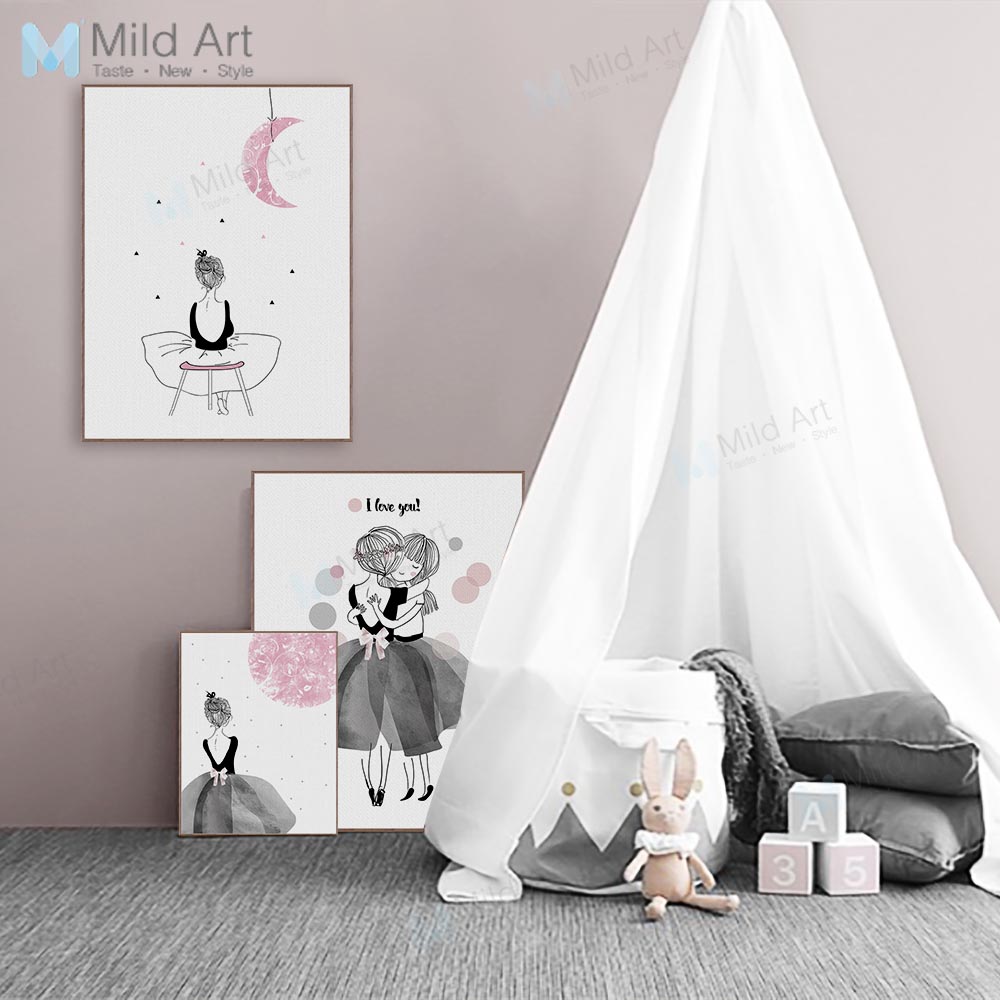 Watercolor Black Pink Ballet Dance Friends Posters Nordic Room Wall Art Print Pictures Home Canvas Paintings Custom - 2