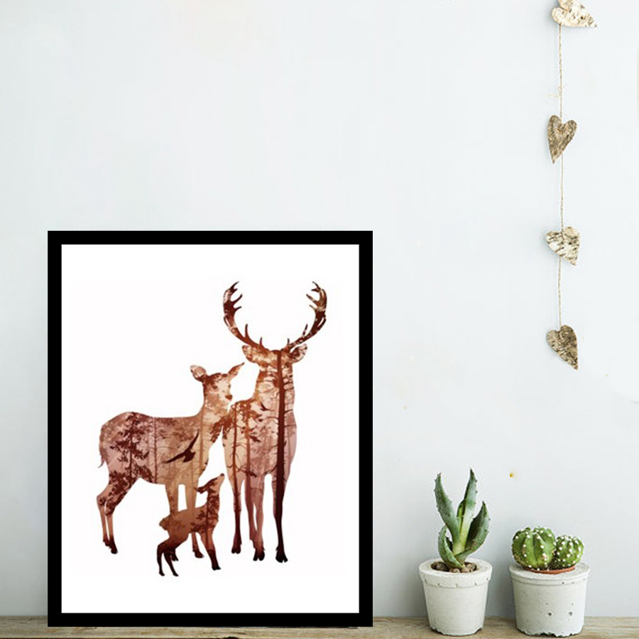 Ins Art Print Poster Nordic Vintage Deer Family Animal Silhouette Canvas Painting Living Room - 2