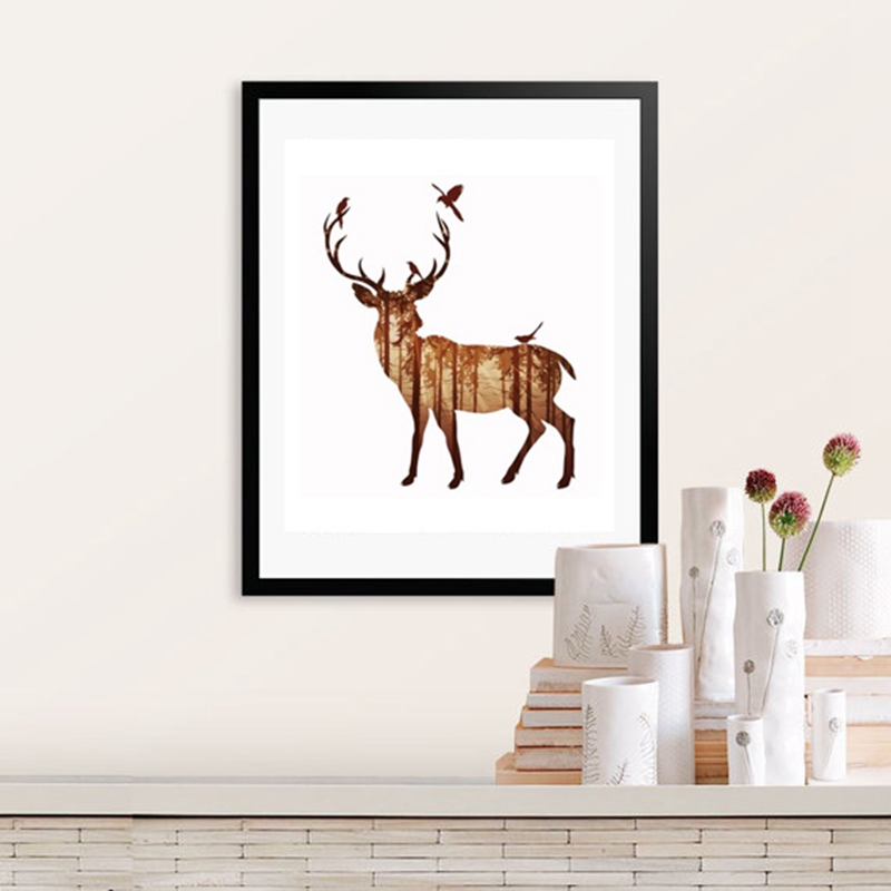 Ins Art Print Poster Nordic Vintage Deer Family Animal Silhouette Canvas Painting Living Room - 3