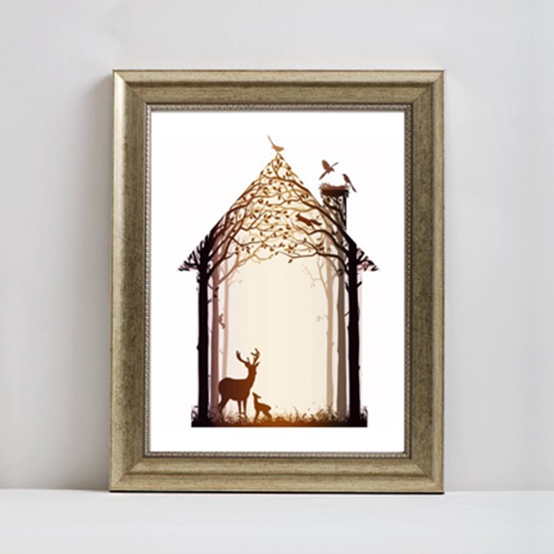 Ins Art Print Poster Nordic Vintage Deer Family Animal Silhouette Canvas Painting Living Room - 5