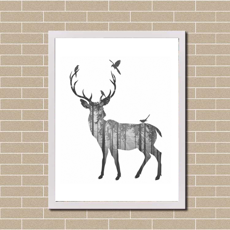 Ins Art Print Poster Nordic Vintage Deer Family Animal Silhouette Canvas Painting Living Room - 6