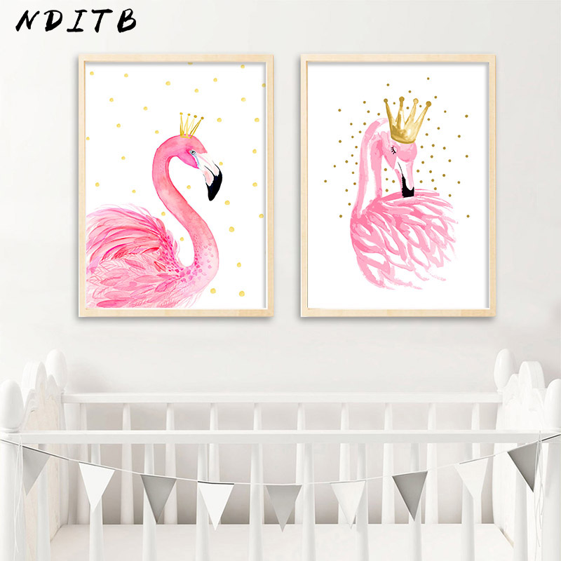 Elegant Watercolor Flamingo Crown Canvas Poster Print Wall Art Painting Nordic Pictures Bedroom - 3