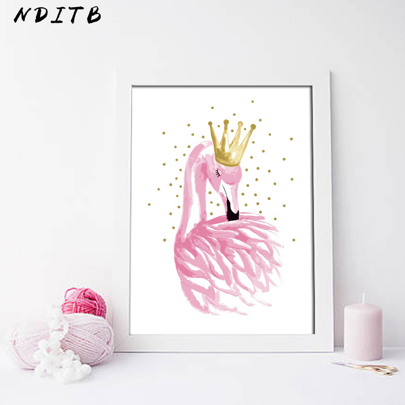 Elegant Watercolor Flamingo Crown Canvas Poster Print Wall Art Painting Nordic Pictures Bedroom - 4