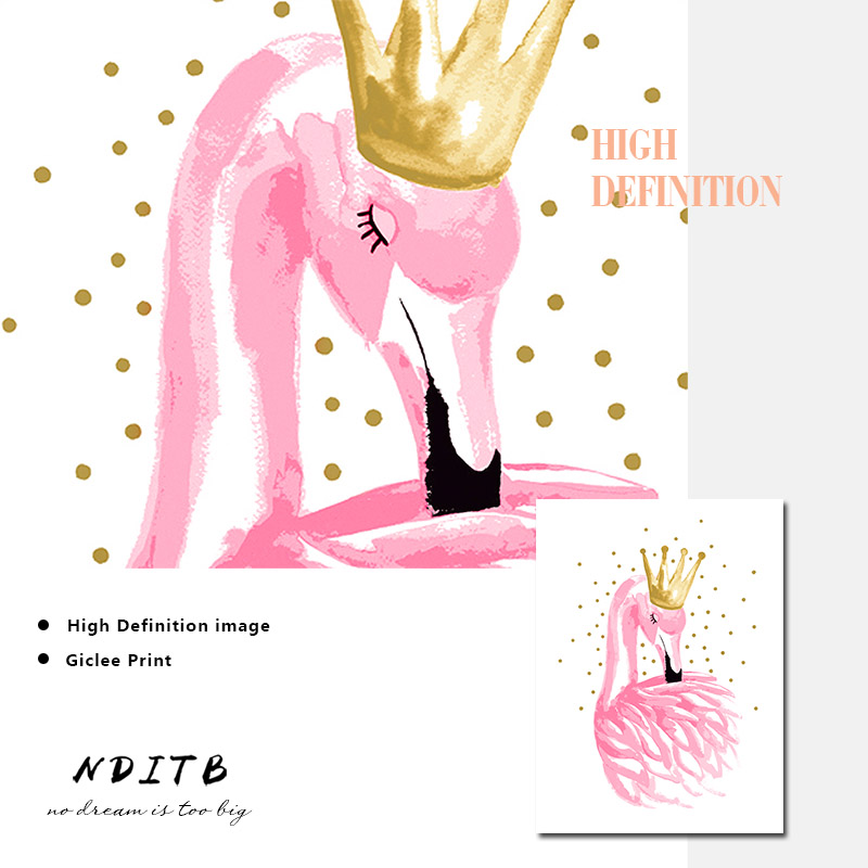 Elegant Watercolor Flamingo Crown Canvas Poster Print Wall Art Painting Nordic Pictures Bedroom - 5