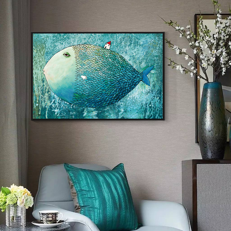 Abstract Fish Nordic Poster Canvas Painting Watercolor Green Home Posters Prints Art - 3