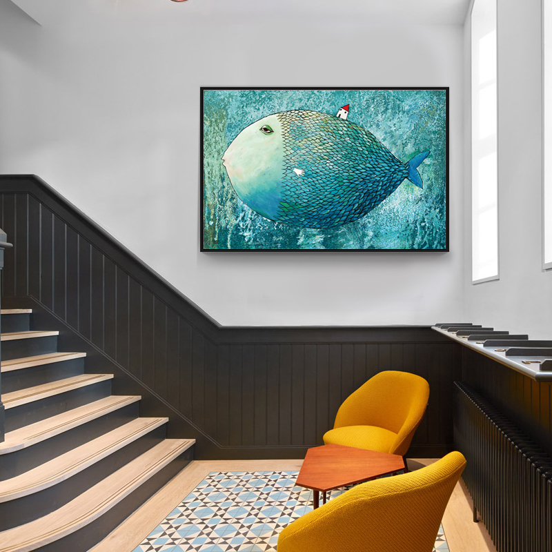 Abstract Fish Nordic Poster Canvas Painting Watercolor Green Home Posters Prints Art - 4