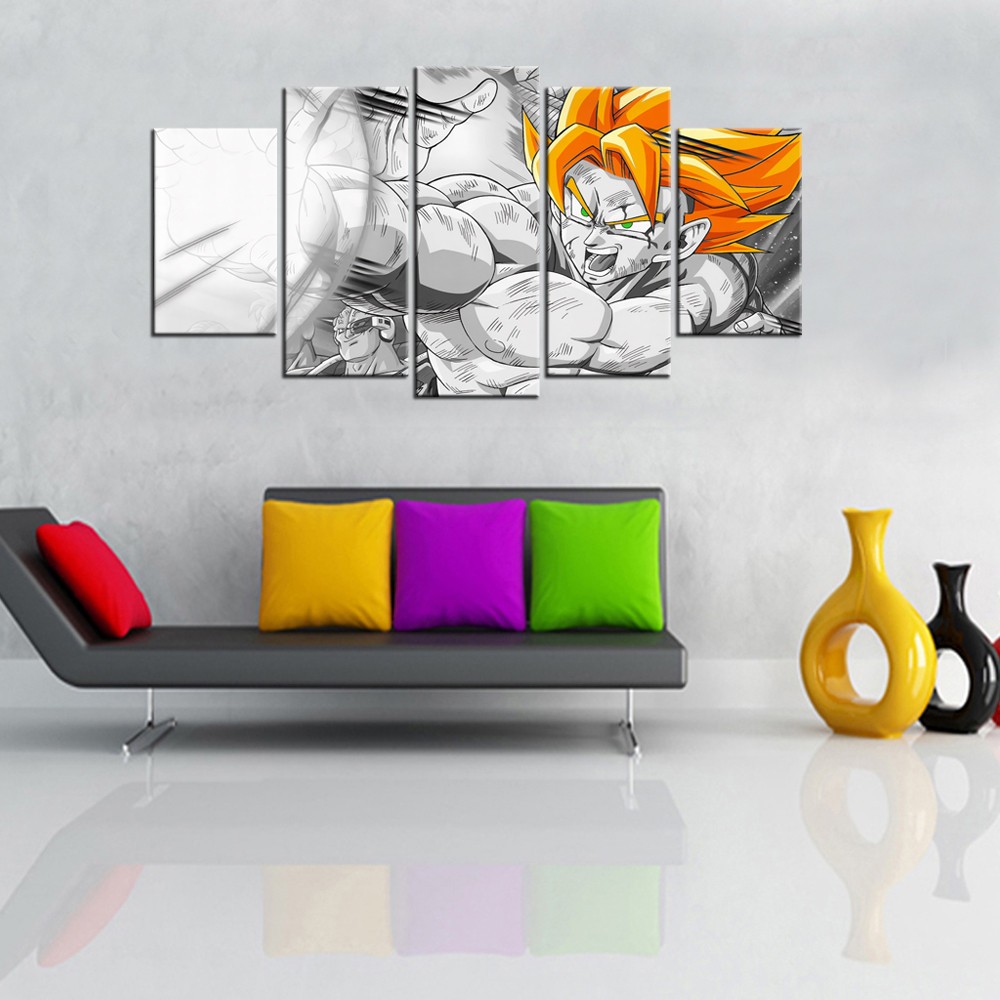 Dragon Ball Z 5piece Modern Giclee Wall Canvas Art Set Black White Printed Poster For Bedroom Decor - 2