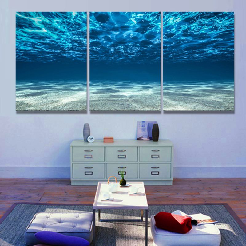 Modern 3panel Canvas Painting Blue Ocean Seaview Wall Art Home Dcor