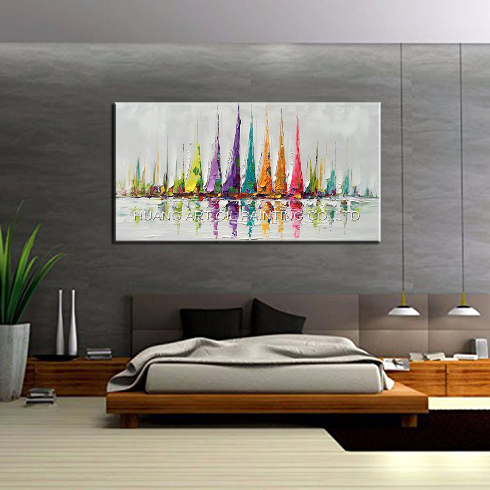 Hand Canvas Wall Art Colorful Sailboat Abstract Oil Painting Modern Decorative Artwork Contemporary Landscape - 4