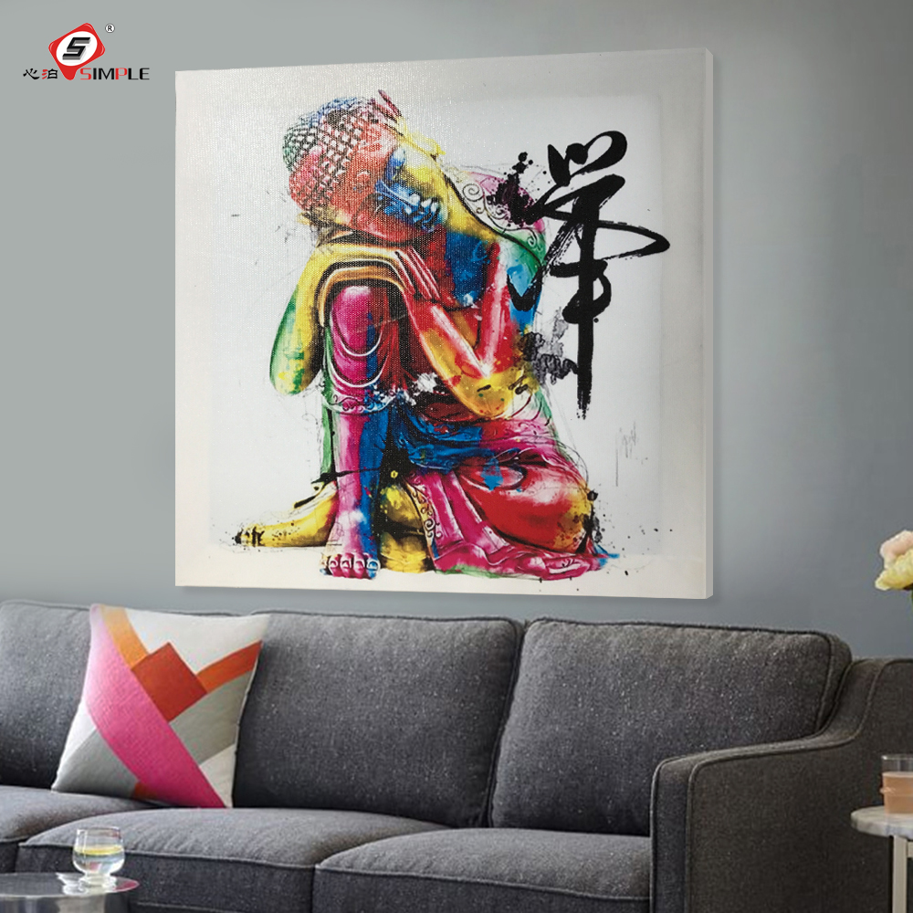 Oil Painting Canvas Abstract Colorful Buddha Head Wall Art Decorative Pictures Living Room - 4