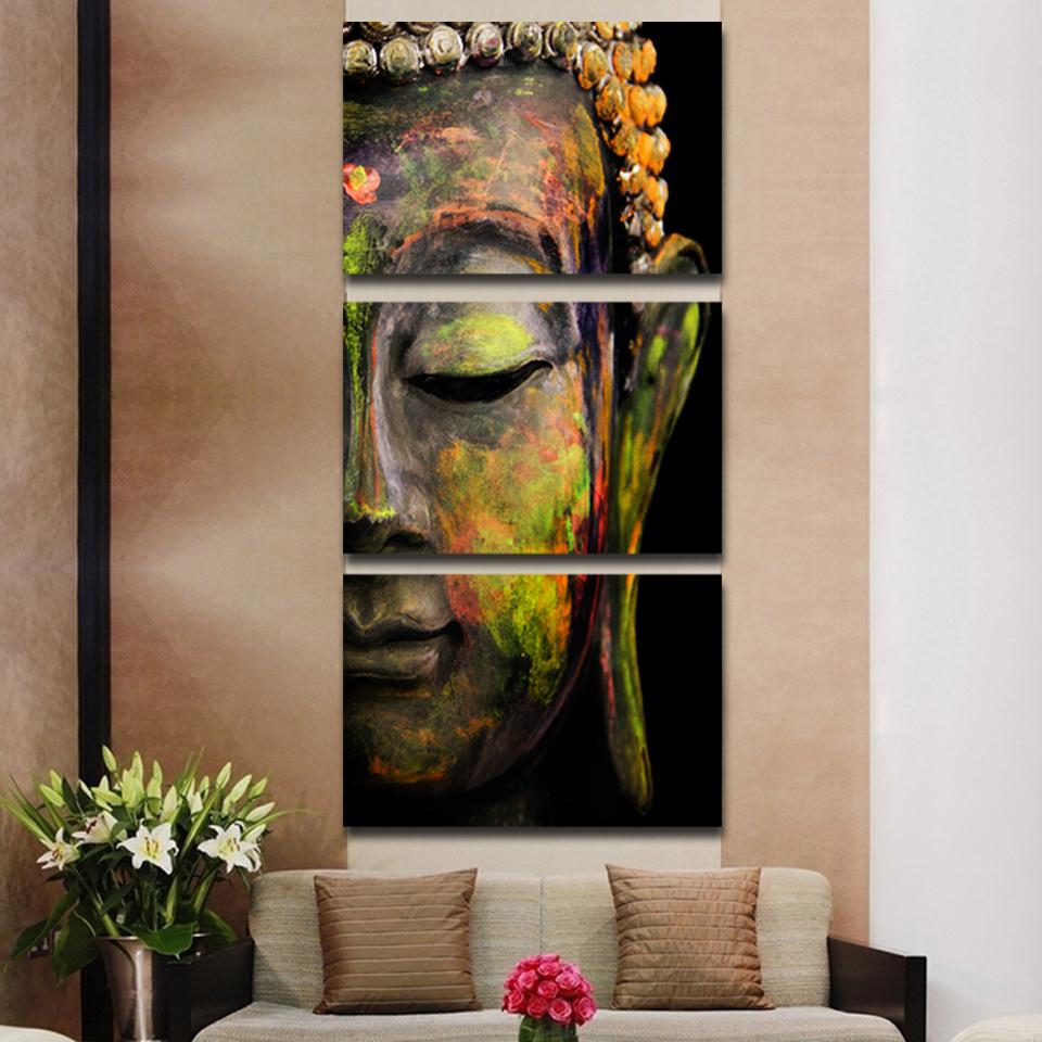 Modern Colorful Buddha Canvas Prints Painting By Numbers Home Art Oil Wall Head Portrait Picture 3 Panel - 2