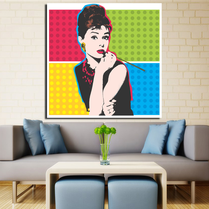 Andy Warhol Vintage Canvas Paintings Print Posters Colorful Audrey Hepburn Oil Painting Wall Art Pictures Living Room - 2
