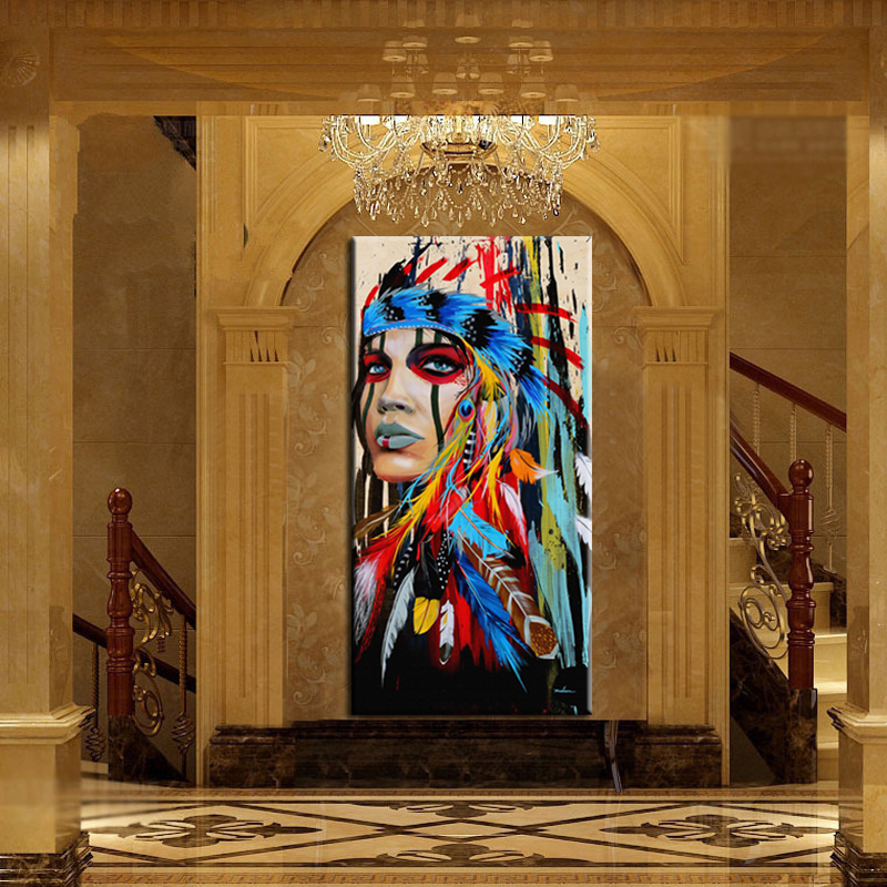 Watercolor Portrait Canvas Art Indian Feathered Pride Painting Home Printed Frameless - 2