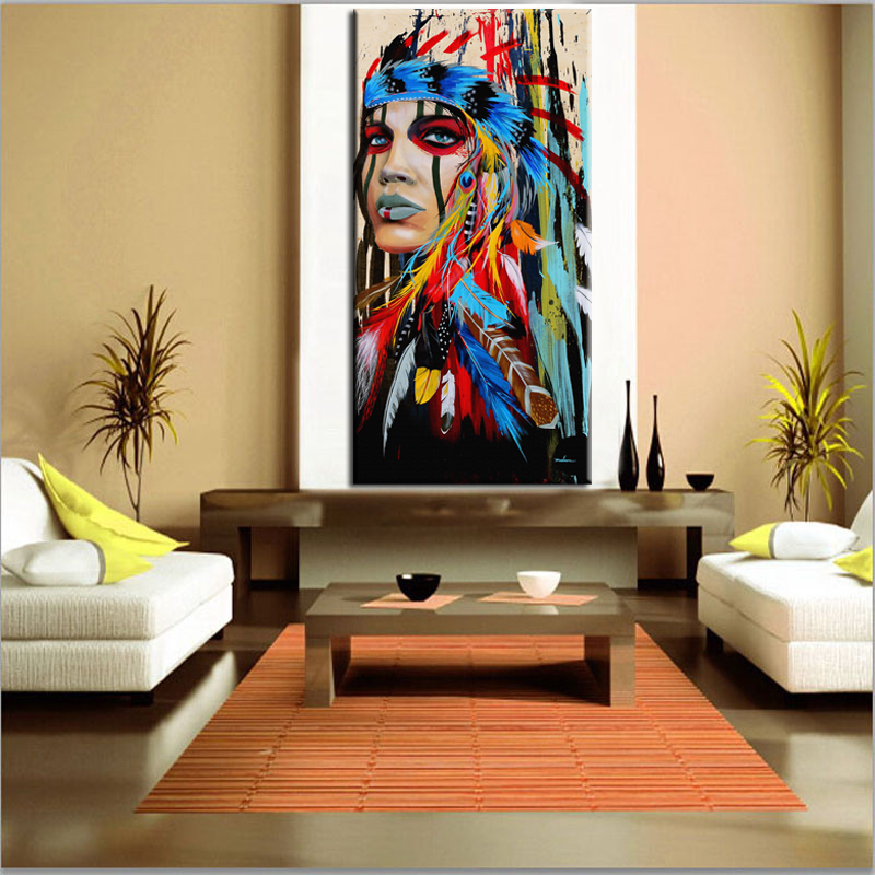 Watercolor Portrait Canvas Art Indian Feathered Pride Painting Home Printed Frameless - 3