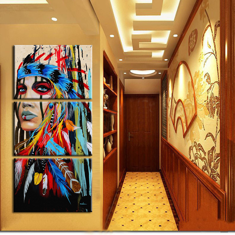 Watercolor Portrait Canvas Art Indian Feathered Pride Painting Home Printed Frameless - 4