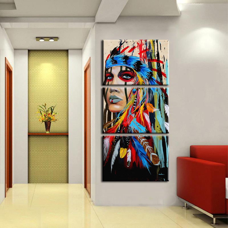 Watercolor Portrait Canvas Art Indian Feathered Pride Painting Home Printed Frameless - 5