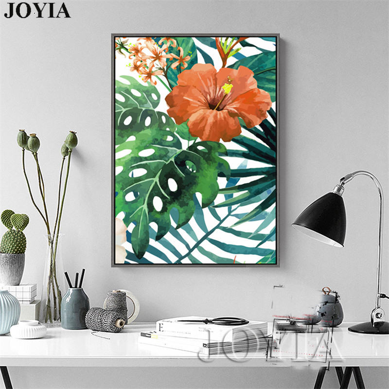 Watercolor Canvas Wall Art Rainforest Plants Bird Painting Tropical Leaves Pictures Home No Frame - 3
