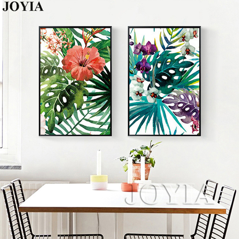 Watercolor Canvas Wall Art Rainforest Plants Bird Painting Tropical Leaves Pictures Home No Frame - 4