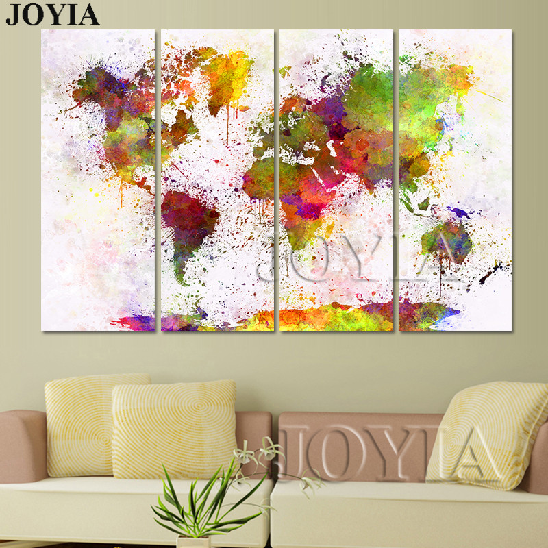 Large World Map Watercolor Canvas Painting Maps Wall Art Pictures 1 Piece 345 Pieces No Frame Shippping - 2