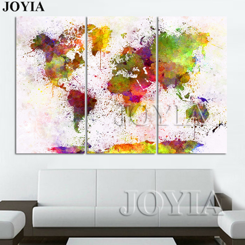 Large World Map Watercolor Canvas Painting Maps Wall Art Pictures 1 Piece 345 Pieces No Frame Shippping - 3