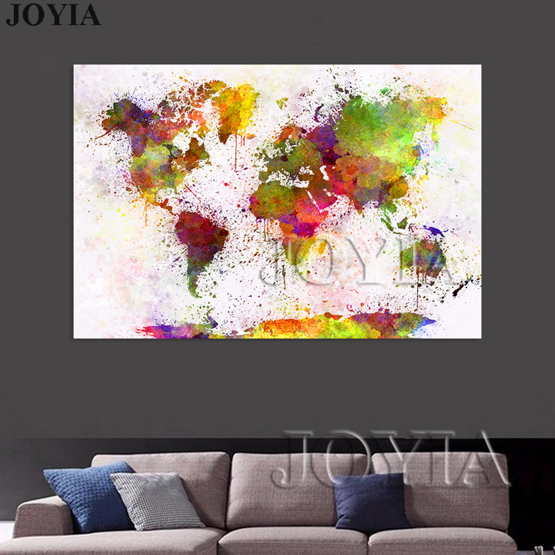 Large World Map Watercolor Canvas Painting Maps Wall Art Pictures 1 Piece 345 Pieces No Frame Shippping - 4