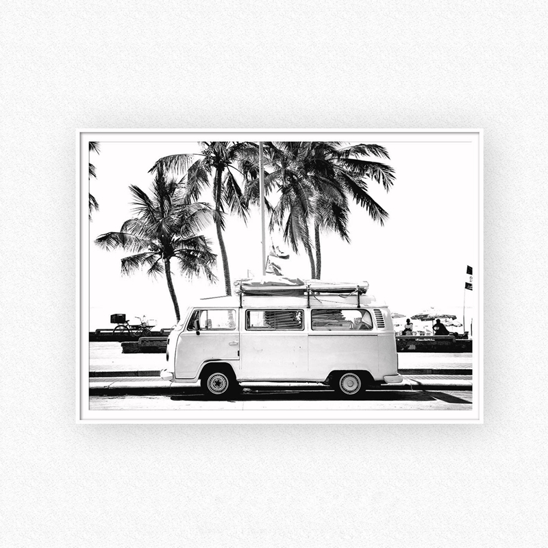 Vintage Vw Camper Black Palm Tree Coastal Photography Canvas Poster Retro Wall Art Print - 3