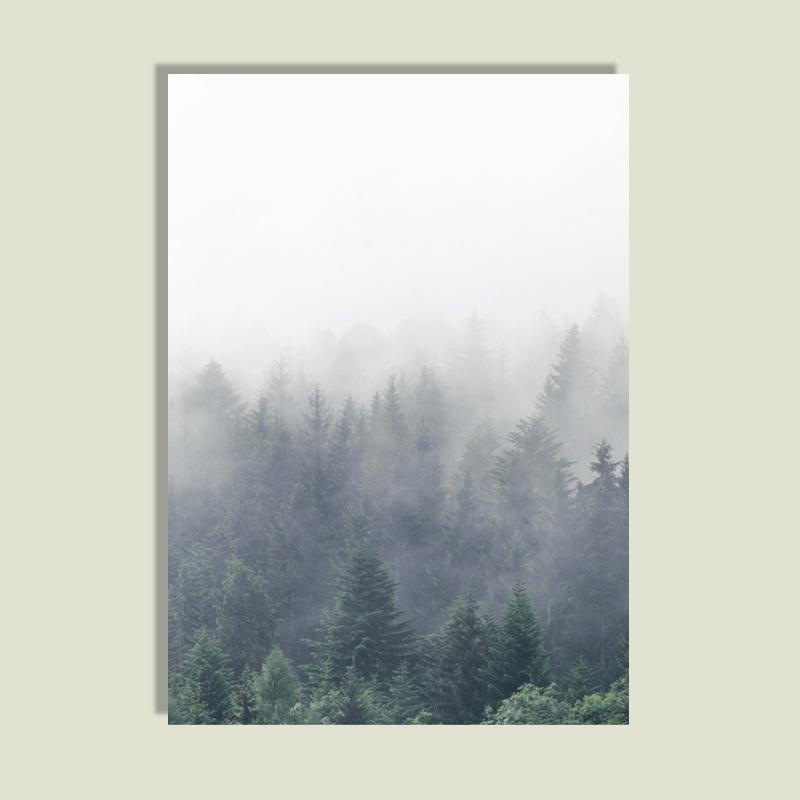 Nordic Forest Fog Canvas Art Prints Green Plant Poster Unframed Trio Wall Decor Paintings - 4