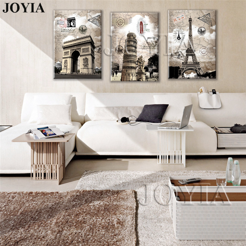 Italy Paris Vintage Style Painting Canvas Art Prints 3 Piece Europe Landscape Decorative Pictures Wall No Frame - 2