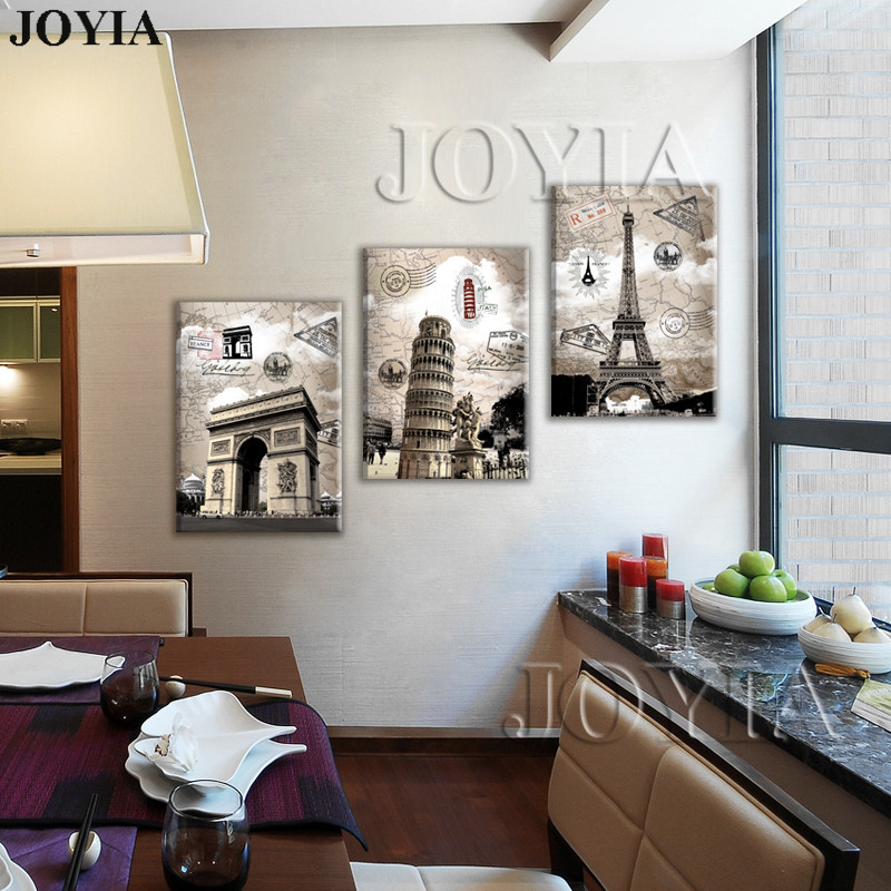 Italy Paris Vintage Style Painting Canvas Art Prints 3 Piece Europe Landscape Decorative Pictures Wall No Frame - 3