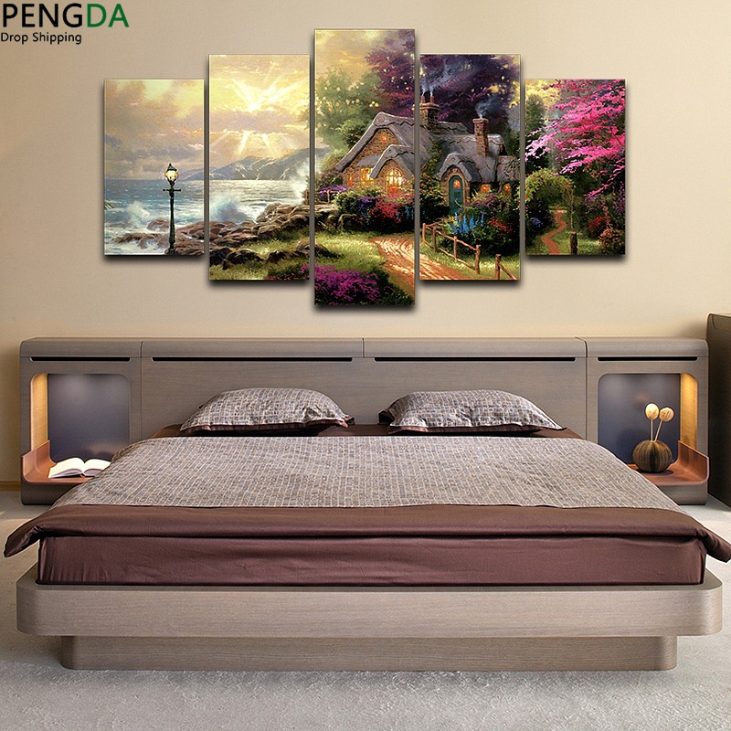 Canvas Wall Art Modular Picture Modern Frame Living Room 5 Panel Cottage Oil Painting Hd Print - 2