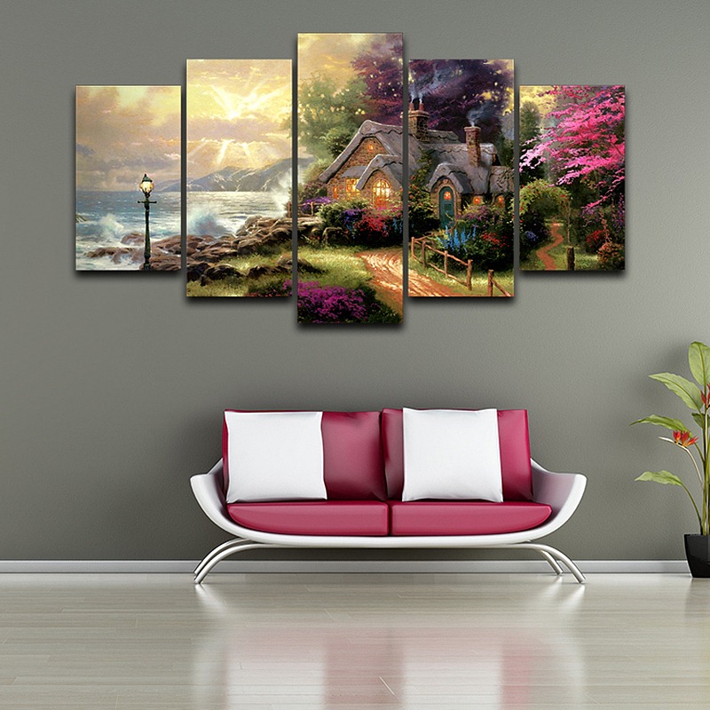 Canvas Wall Art Modular Picture Modern Frame Living Room 5 Panel Cottage Oil Painting Hd Print - 3