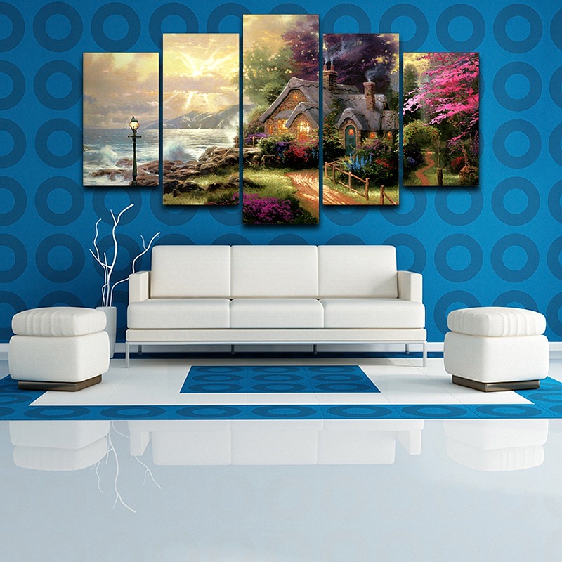 Canvas Wall Art Modular Picture Modern Frame Living Room 5 Panel Cottage Oil Painting Hd Print - 4