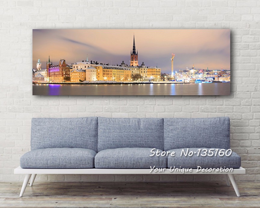 Panoramic Cityscape Canvas Print Modern Painting Calligraphy Of York London Stockholm No Frame - 2