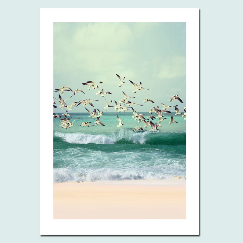 Scenic Nordic Seascape Wall Art Unframed Canvas Prints Seagull Pink Car Beach Posters - 5