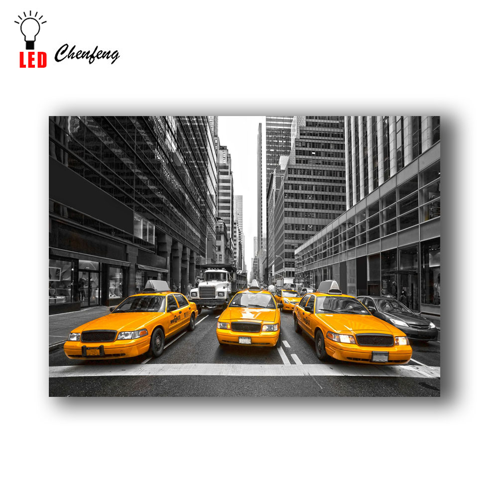 Modern Led Canvas Art York Yellow Taxi Wall Print Lightup Picture Poster For Home Decor - 1