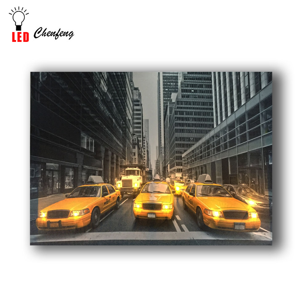 Modern Led Canvas Art York Yellow Taxi Wall Print Lightup Picture Poster For Home Decor - 2