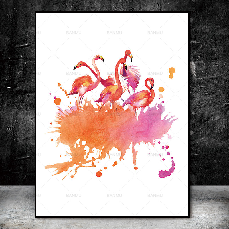 Watercolor Flamingo Canvas Art Living Home Wall Print Painting Poster Pictures - 4