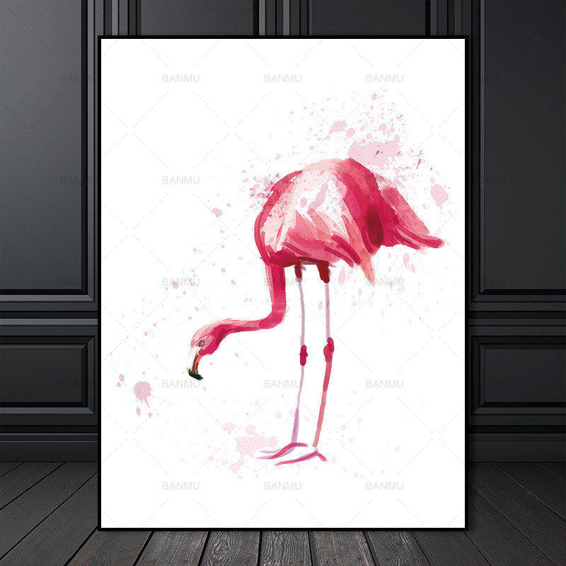 Watercolor Flamingo Canvas Art Living Home Wall Print Painting Poster Pictures - 5