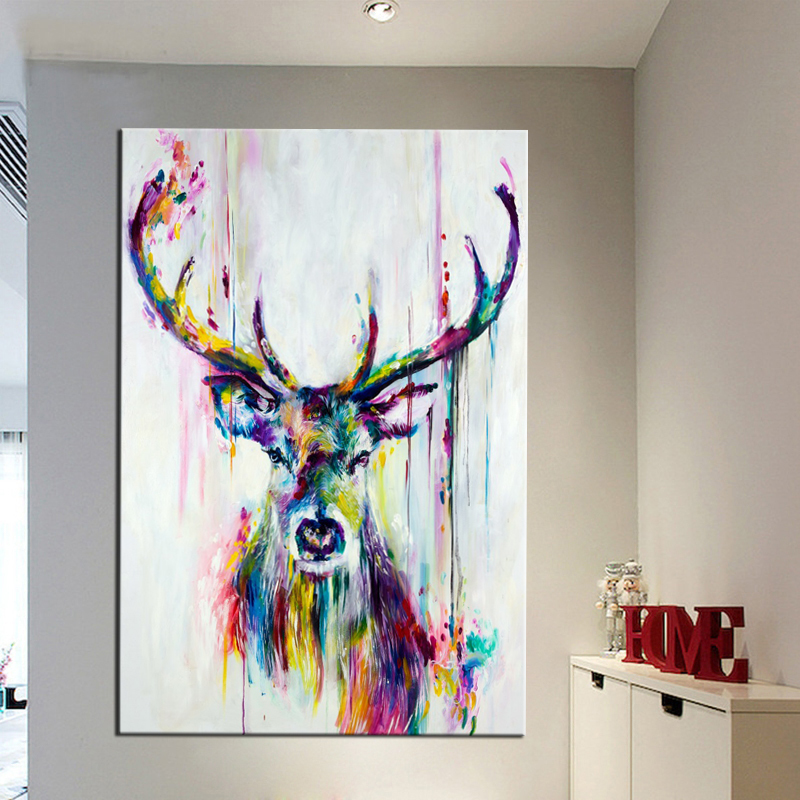 Animal Poster Abstract Print Watercolor Deer Head Stag Wall Art Canvas Painting Home Living Room Ship - 2